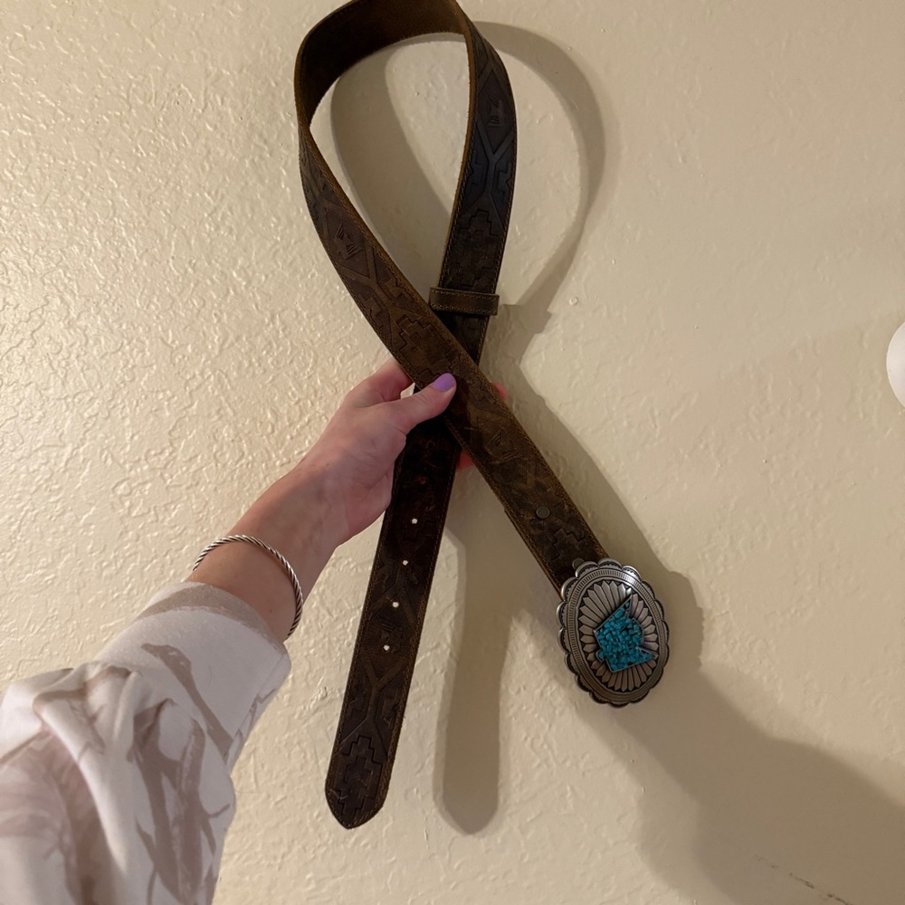 Idyllwind Brown Leather Belt with Turquoise Bird Buckle